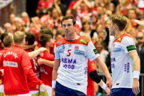 190117 Sander Sagosen of Norway looks dejected after the IHF World Handball Championship match between Denmark and Norway on January 17 2019 in Herning Photo Jon Olav Nesvold BILDBYR u0081N kod JE 160406,  Copyright: JONxOLAVxNESVOLD BB190117JE178