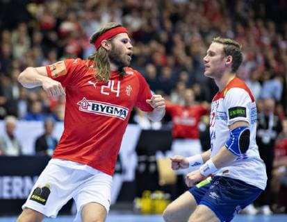 Mikkel Hansen of Denmark celebrates during the mens IHF Handball World Championship Group match between Denmark and Norway in Herning Denmark Thursday Jan 17 2019 Herning Jutland Denmark,  Copyright: HenningxBagger HenningxBaggerx COP101 spdk20190117-223551-L