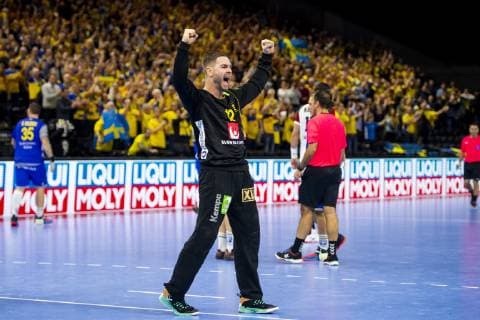 190117 Goalkeeper Andreas Palicka of Sweden celebrates during the IHF World Handball Championship match between Sweden and Hungary on January 17 2019 in Copenhagen Photo Ludvig Thunman BILDBYR u0081N kod LT 35581,  Copyright: LUDVIGxTHUNMAN BB190117LT060