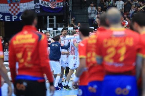 PXL_2019 World Men s Handball Championship, Croatia vs. Spain 17.01.2019., Olympiahalle, München, Germany - 2019 World Men s Handball Championship, Group B, Round 5, Croatia vs. Spain. Celebration of Croatian players. Luka Stepancic.  SlavkoxMidzor PIXSELL