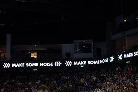Handball WM France Russia on 17 01 2019 in the Mercedes Benz Arena in Berlin neon sign MAKE SOME NOISE xMNx