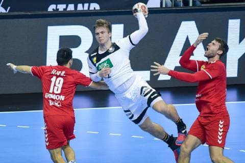 Germany Berlin Mercedes Benz Arena IHF Mens Handball World Championship 32 Franz Semper Germany GER Serbia Nemanja Ilic Ivan Mosic SRB