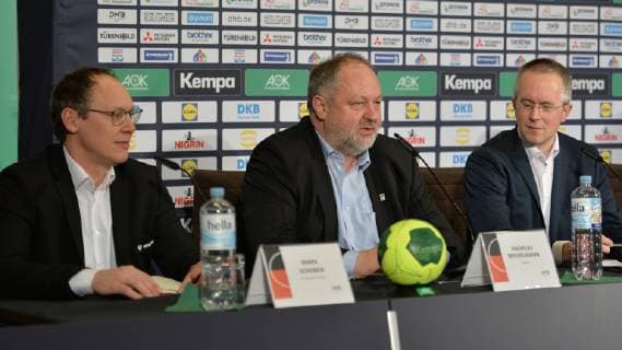 Handball Mens World Championship 2019 in Germany and Denmark DHB Press Conference DHB Chairman Mark Schober DHB President Andreas Michelmann DHB Press Officer Tim Oliver Kalle 18 01 19 Copyright: xMichaelxHundtx xMatthiasxKochx