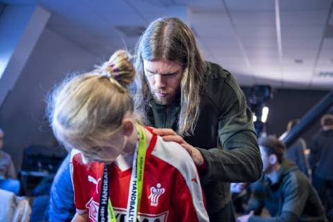 Mikkel Hansen of Denmark at the Danish press conference during the IHF Handball World Championship in Herning Denmark Friday Jan 18 2019 Herning Jutland,  Copyright: HenningxBagger HenningxBaggerx COP101 spdk20190118-122747-L