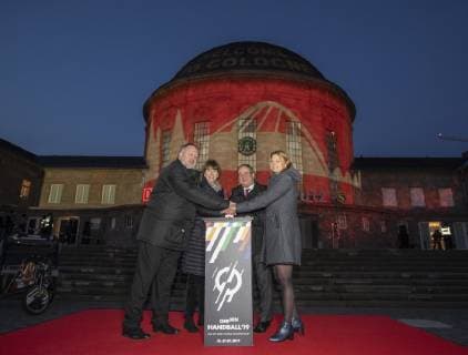 Handball WM 2019 Lanxess Arena Cologne Germany Date 18 01 2019 From left Andreas Michelmann Henriette Reker Armin Laschet Anna Rapp