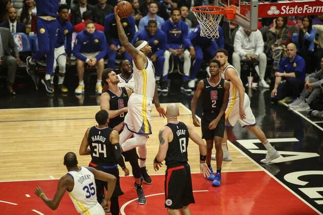 January 18, 2019 Los Angeles, CA..Golden State Warriors center DeMarcus Cousins 0 first dunk back this season during the Golden State Warriors vs Los Angeles Clippers at Staples Center on January 18, 2019. ( Jevone Moore) NBA Basketball Herren USA 2019: GOLDEN STATE WARRIORS VS LOS ANGELES CLIPPERS JAN 18 - ZUMAc04_ 20190118_zaf_c04_206 Copyright: xJevonexMoorex xCalxSportxMediax