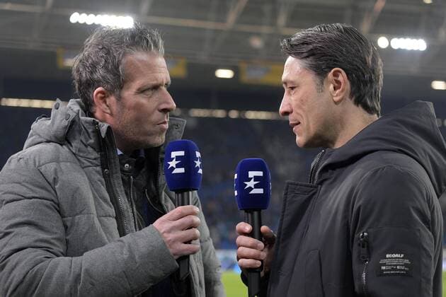 18.01.2019, Fussball 1. Bundesliga 2018 2019, 18. Spieltag, TSG Hoffenheim - FC Bayern München. In der PreZero-Arena Sinsheim. TV-Interview von Eurosport-Reporter Christian Ortlepp (li) mit Trainer Niko Kovac (FC Bayern München). ***DFL and DFB regulations prohibit any use of photographs as image sequences and or quasi-video.*** *** 18 01 2019 Football 1 Bundesliga 2018 2019 18 Matchday TSG Hoffenheim FC Bayern Munich In der PreZero Arena Sinsheim TV Interview by Eurosport reporter Christian Ortlepp li with coach Niko Kovac FC Bayern München DFL and DFB regulations prohibit any use of photographs as image sequences and or quasi video