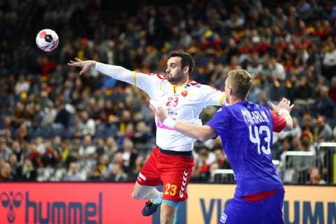 Filip Lazarov Macedonia in duel with Maksim Mikhalin Russia Russia vs Macedonia IHF Men Handball World Championship 19 01 2019 Photographer Neis Eibner Russia vs Macedonia IHF Men Handball World Championship 19 01 2019 Cologne Copyright: xEIBNER AlexanderxNeisx EP_ANS