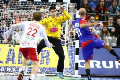 Nikola Mitrevski Macedonia in duel with Timur Dibirov Russia Russia vs Macedonia IHF Men Handball World Championship 19 01 2019 Photographer Neis Eibner Russia vs Macedonia IHF Women Handball World Championship 19 01 2019 Cologne Copyright: xEIBNER AlexanderxNeisx EP_ANS