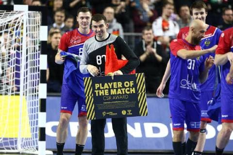 Victor Kireev Russia is player of the game Russia vs Macedonia IHF Men Handball World Championship 19 01 2019 Photographer Neis Eibner Russia vs Macedonia IHF Women Handball World Championship 19 01 2019 Cologne Copyright: xEIBNER AlexanderxNeisx EP_ANS