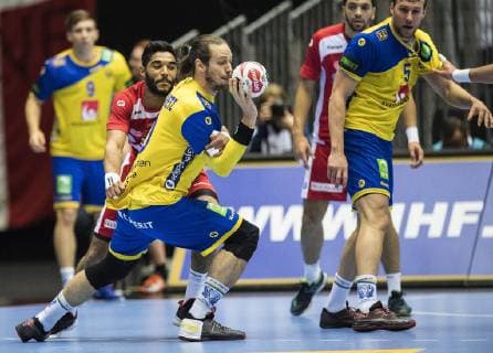 Oussama Hosni Tunesia 13 of Tunesia agains in front Kim Ekdak du Rietz Sweden 5 of Sweden during the men s IHF Handball World Championship Main Round Group 2 match in Herning Denmark on saturday Jan 19 2019 Herning DK,  Copyright: ClausxFisker ClausxFiskerx cop101 spdk20190119-181621-L