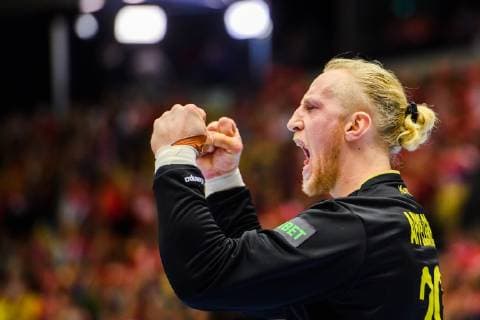 190119 Goalkeeper Mikael Appelgren of Sweden celebrates during the IHF World Handball Championship match between Tunisia and Sweden on January 19 2019 in Herning Photo Petter Arvidson BILDBYR u0081N kod PA 92204,  Copyright: PETTERxARVIDSON BB190119PA049