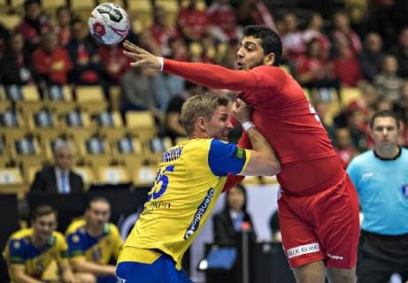 Anouar Ben Abdallah Tunesia 96 right of Tunesia aginst Linus Arnesson Sweden 5 left during the men s IHF Handball World Championship Main Round Group 2 match in Herning Denmark on saturday Jan 19 2019 Herning DK,  Copyright: ClausxFisker ClausxFiskerx cop101 spdk20190119-184423-L