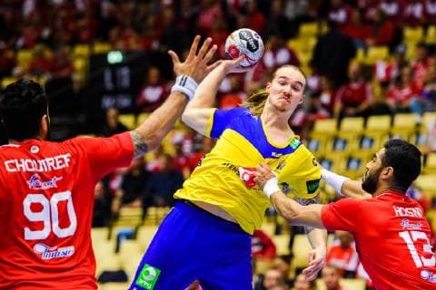 190119 Lukas Nilsson of Sweden during the IHF World Handball Championship match between Tunisia and Sweden on January 19 2019 in Herning Photo Petter Arvidson BILDBYR u0081N kod PA 92204,  Copyright: PETTERxARVIDSON BB190119PA064