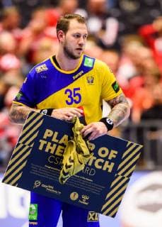 190119 Andreas Nilsson of Sweden player of the match after the IHF World Handball Championship match between Tunisia and Sweden on January 19 2019 in Herning Photo Petter Arvidson BILDBYRAN kod PA 92204,  Copyright: PETTERxARVIDSON BB190119PA111