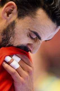 190119 Oussama Boughanmi of Tunisia looks dejected during the IHF World Handball Championship match between Tunisia and Sweden on January 19 2019 in Herning Photo Petter Arvidson BILDBYRAN kod PA 92204,  Copyright: PETTERxARVIDSON BB190119PA115