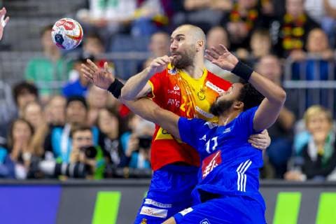 Timothey N Guessan No 17 France vs Joan Canellas Reixach No 21 Spain France vs Spain Main Round Handball IHF Handball World Championship 19 01 19 Cologne North Rhine-Westphalia Germany Lanxess Arena Copyright: xAgentur54Gradx xFelixxKoenigx