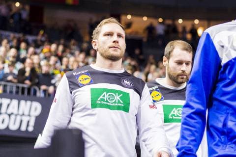 Cologne Germany 19 January 2019 World Cup 2019 Men Main Round Germany vs Iceland Steffen Weinhold Germany THW Kiel Steffen Fäth Faeth Germany Rhein Neckar Loewen Cologne Lanxess Arena Nordrhein Westfalen Germany