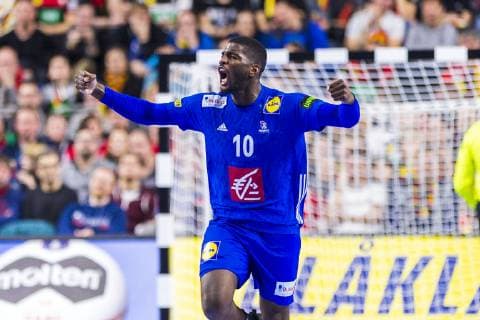 Cologne Germany 19 January 2019 World Cup 2019 Men Main Round France vs Spain Dika Mem France Jubilation Joy Emotions Goal Scorers Scorers Cologne Lanxess Arena North Rhine-Westphalia Germany
