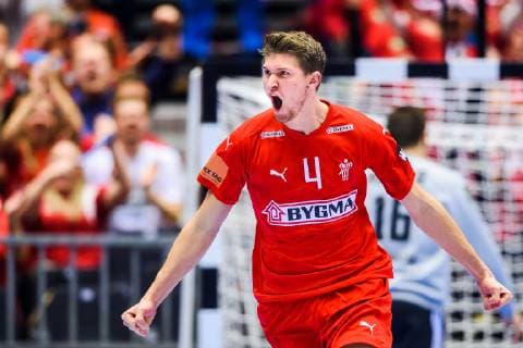 190119 Magnus Landin of Denmark celebrates during the IHF World Handball Championship match between Denmark and Hungary on January 19 2019 in Herning Photo Petter Arvidson BILDBYR u0081N kod PA 92205,  Copyright: PETTERxARVIDSON BB190119PA124