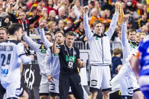 Cologne Germany 19 January 2019 World Cup 2019 Men Main Round Germany vs Iceland Coach Christian Prokop Germany Jubel Joy Emotion Finn Lemke Germany MT Melsungen Cologne Lanxess Arena Nordrhein Westfalen Germany