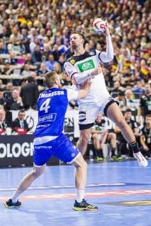 Cologne Germany 19 January 2019 World Cup 2019 Men Main Round Germany vs Iceland vs Aron Palmarsson Island Fabian Wiede Germany Fuechse Berlin Cologne Lanxess Arena Nordrhein Westfalen Germany