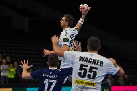 HANDBALL - IHF WC, AUT vs ARG COPENHAGEN,DENMARK,19.JAN.19 - HANDBALL - IHF Men s World Championships, international match Länderspiel Austria vs Argentina. Image shows Nicaols Bonanno (ARG); Gerald Zeiner (AUT); Manuel Crivelli (ARG); Nikola Bilyk AND Tobias Wagner (AUT): GEPAxpictures xOliverxLerch