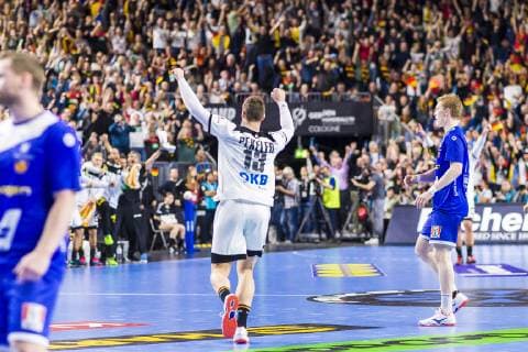 Cologne Germany 19 January 2019 World Cup 2019 Men Main Round Germany vs Iceland Hendrik Pekeler Germany THW Kiel Jubel Joy Emotion Jubilee Torjubel Torschuetze Torschütze Köln Lanxess Arena Nordrhein Westfalen Germany