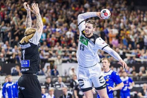 Cologne Germany 19 January 2019 World Cup 2019 Men Main Round Germany vs Iceland vs Torhueter Bjoergvin Gustavsson Island Hendrik Pekeler Germany THW Kiel Cologne Lanxess Arena North Rhine-Westphalia Germany