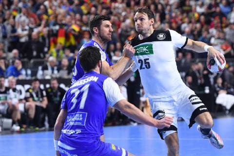 Handball World Championship Main Round Germany Iceland 19 01 2019 at Lanxess Arena Cologne Teitur Orn Einarsson Island front Kai Häfner Germany back xRx