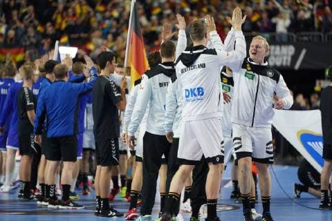 GER IHF WM 2019 Germany GER vs. Iceland ISL 19 01 2019 Lanxess Arena Cologne GER IHF WM 2019 Germany GER vs. Iceland ISL in picture picture shows Running-in Germany nordphotox xMeuter nph00351
