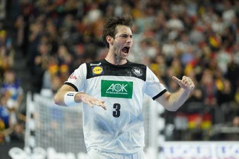GER IHF WM 2019 Germany GER vs Iceland ISL 19 01 2019 Lanxess Arena Cologne GER IHF WM 2019 Germany GER vs Iceland ISL picture shows Uwe Gensheimer GER 3 is happy about a goal nordphotox xMeuter nph00351