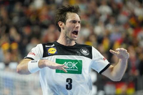GER IHF WM 2019 Germany GER vs Iceland ISL 19 01 2019 Lanxess Arena Cologne GER IHF WM 2019 Germany GER vs Iceland ISL picture shows Uwe Gensheimer GER 3 is happy about a goal nordphotox xMeuter nph00351