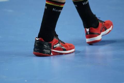 GER IHF WM 2019 Germany GER vs Iceland ISL 19 01 2019 Lanxess Arena Cologne GER IHF WM 2019 Germany GER vs Iceland ISL picture shows resin stickers on the shoes of Uwe Gensheimer GER 3 nordphotox xMeuter nph00351