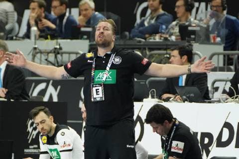 GER IHF WM 2019 Germany GER vs. Iceland ISL 19 01 2019 Lanxess Arena Cologne GER IHF WM 2019 Germany GER vs. Iceland ISL picture shows Teammanager Oliver Roggisch GER is excited nordphotox xMeuter nph00351