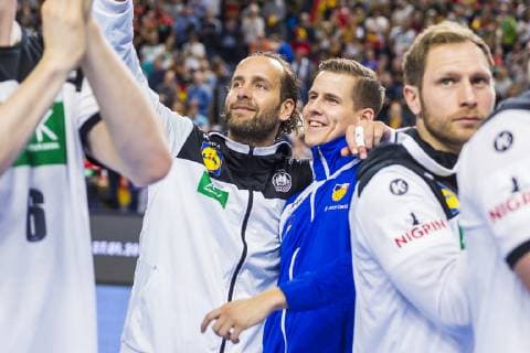 Cologne Germany 19 January 2019 World Cup 2019 Men Main Round Germany vs Iceland vs Torhueter Silvio Heinevetter Germany Fuechse Berlin Bjarki Elisson Island Cologne Lanxess Arena Nordrhein Westfalen Germany