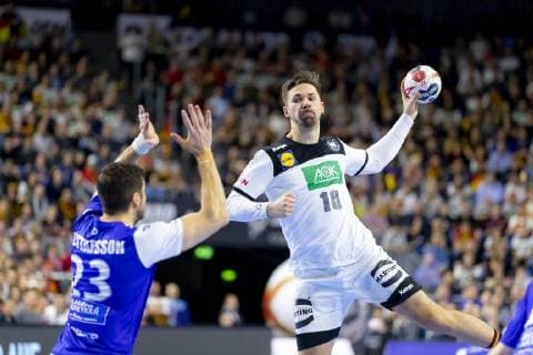 Fabian Wiede Nr 10 Germany vs Olafur Gustafsson Nr 23 Iceland Germany vs Iceland Main Round Handball IHF Handball World Championship 19 01 19 Cologne Nordrhein Westfalen Germany Lanxess Arena Copyright: xAgentur54Gradx xFelixxKoenigx