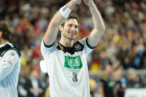 GER IHF WM 2019 Germany GER vs Iceland ISL 19 01 2019 Lanxess Arena Cologne GER IHF WM 2019 Germany GER vs Iceland ISL picture shows Uwe Gensheimer GER 3 is happy about the victory nordphotox xMeuter nph00351
