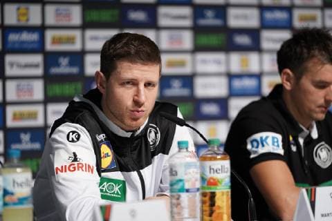 GER IHF WM 2019 Germany GER vs Iceland ISL 19 01 2019 Lanxess Arena Cologne GER IHF WM 2019 Germany GER vs Iceland ISL picture shows Martin Strobel GER 19 Press conference PK after the game nordphotox xMeuter nph00351