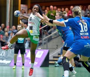 Prudence Kinlend FrischAuf Frauen Goeppingen at goal throw Neckarsulmer Sport Union FrischAuf Goeppingen 1 Liga Frauen 19 01 2019 Neckarsulm Copyright: xEIBNER MarioxBergerx ep_eer