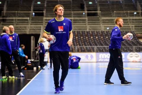 190120 Jesper Nielsen and Jim Gottfridsson of Sweden during a training session during the IHF World Handball Championship on January 20 2019 in Herning Photo Petter Arvidson BILDBYRAN code PA 92206,  Copyright: PETTERxARVIDSON BB190120PA005