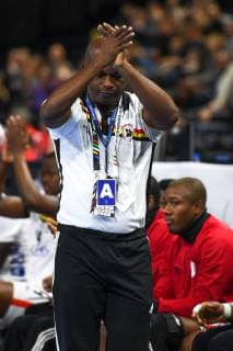 HANDBALL - IHF WC, JPN vs ANG COPENHAGEN,DENMARK,20.JAN.19 - HANDBALL - IHF Men s World Championships, international match Länderspiel Japan vs Angola. Image shows the rejoicing of head coach Filipe De Caravalho Cruz (ANG). GEPAxpictures xOliverxLerch