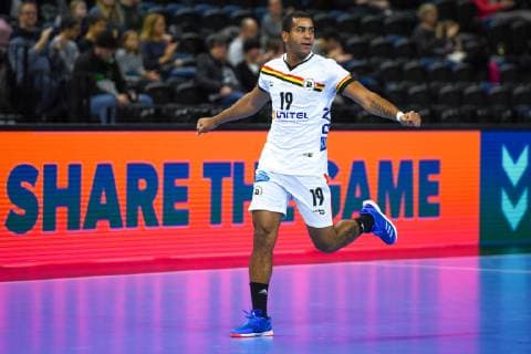 HANDBALL - IHF WC, JPN vs ANG COPENHAGEN,DENMARK,20.JAN.19 - HANDBALL - IHF Men s World Championships, international match Länderspiel Japan vs Angola. Image shows the rejoicing of Elsemar Pedro (ANG). GEPAxpictures xOliverxLerch
