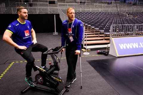 190120 Goalkeeper Andreas Palicka and Jim Gottfridsson of Sweden during a training session during the IHF World Handball Championship on January 20 2019 in Herning Photo Petter Arvidson BILDBYR u0081N kod PA 92206,  Copyright: PETTERxARVIDSON BB190120PA033