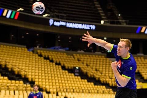 190120 Fredric Pettersson of Sweden during a training session during the IHF World Handball Championship on January 20 2019 in Herning Photo Petter Arvidson BILDBYR u0081N kod PA 92206,  Copyright: PETTERxARVIDSON BB190120PA053