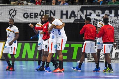 HANDBALL - IHF WC, JPN vs ANG COPENHAGEN,DENMARK,20.JAN.19 - HANDBALL - IHF Men s World Championships, international match Länderspiel Japan vs Angola. Image shows the rejoicing of the team of Angola. GEPAxpictures xOliverxLerch