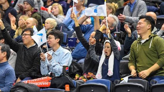 HANDBALL - IHF WC, KOR vs KSA COPENHAGEN,DENMARK,20.JAN.19 - HANDBALL - IHF Men s World Championships, international match Länderspiel Korea vs Saudi Arabia. Image shows the rejoicing of fans of Korea. GEPAxpictures xOliverxLerch