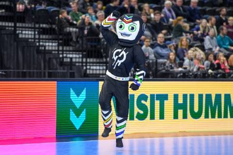 HANDBALL - IHF WC, KOR vs KSA COPENHAGEN,DENMARK,20.JAN.19 - HANDBALL - IHF Men s World Championships, international match Länderspiel Korea vs Saudi Arabia. Image shows mascot Stan. GEPAxpictures xOliverxLerch