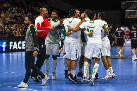 HANDBALL - IHF WC, KOR vs KSA COPENHAGEN,DENMARK,20.JAN.19 - HANDBALL - IHF Men s World Championships, international match Länderspiel Korea vs Saudi Arabia. Image shows the rejoicing of the team of Saudi Arabia. GEPAxpictures xOliverxLerch