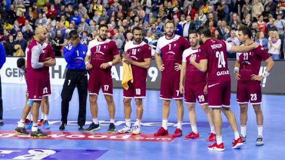 Qatar players after victory Russia vs. Qatar Presidents Cup Final Handball IHF Handball World Championship 20 01 19 Cologne North Rhine-Westphalia Germany Lanxess Arena Copyright: xAgentur54Gradx xFelixxKoenigx